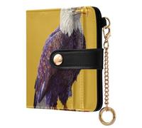 Hawk USA Flag Yellow Print Small Women Wallet RFID Blocking Leather Bifold Compact Card Holder with Coin Pocket Zipper Purse for Women Girls Ladies