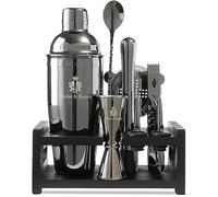 Hawke & Hanley Mixology Bartender Kit: Cocktail Shaker Bar Set with a Martini Shaker, Bar Tools and Black Bamboo Stand | Bartending Kit with Recipe Book | Unique Housewarming Gift (Black)