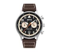 AVI-8 Mens 43.5mm Hawker Hurricane Carey Dual Time Manston Japanese Quartz Pilot Watch with Leather Strap AV-4088-01