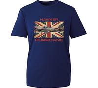 Hawker Hurricane T-Shirt British Veteran Fighter Aircraft Plane Vintage UK Flag Unisex Gift Tee Top (Navy, L)