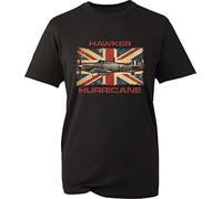 Hawker Hurricane T-Shirt British Veteran Fighter Aircraft Plane Vintage UK Flag Unisex Gift Tee Top (Black, 3XL)