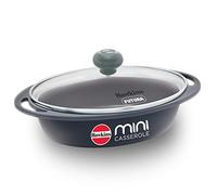 Hawkins 0.75 Litre Mini Casserole with Glass Lid, Oval Shaped Die-Cast pan for Cooking, Reheating, Serving and Storing, Grey (DCG75G)