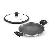 Hawkins 1.25L Breakfast Pan, Nonstick Triply Stainless Steel Appachatty with Glass Lid, Chetty Pan, Appam Patra, Honeycomb Round Bottom Small Kadai, Siler (NSA125G)