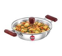 HAWKINS 2.5 Litre Deep Fry Pan, Triply Stainless Steel Kadai with Glass Lid, Flat Bottom Induction Kadhai, Silver (SSD25G)