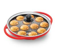 HAWKINS Futura Pan-NAPE26G Appe, Non Stick Glass Lid, Paniyarakkal Ceramic, Litti, Kuzhi Paniyaram, Ponganalu Pan, 26 cm, Red