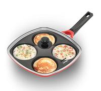 Hawkins 30 cm Die-Cast Multi Snack Pan with Glass Lid, Nonstick Mini Uttapam Tawa, Pancake Pan, Red (DCMS30G)