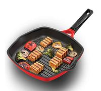 HAWKINS 30 cm Grill Pan, Non Stick Die Cast Grilling Pan, Square Grill Pan for Gas Stove, Ceramic Coated Pan, Roast Pan, Red (DCGP30)