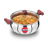 Hawkins 5 Litre Cook n Serve Triply Stainless Steel Handi with Glass Lid, Induction Sauce Pan, Biryani Handi, Saucepan, Silver