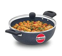 Hawkins Ceramic Nonstick 3.5 Litre Deep Kadhai, Induction Deep Fry Pan with Glass Lid, Granite Kadai (ICK35G)