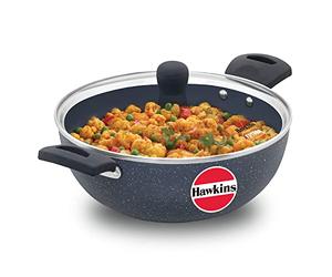 Hawkins Ceramic Nonstick 3.5 Litre Deep Kadhai, Induction Deep Fry Pan with Glass Lid, Granite Kadai (ICK35G)