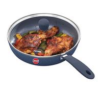 Hawkins Ceramic Nonstick Frying Pan, 24 cm Diameter, Induction Fry Pan with Glass Lid, Granite Omlette Egg Pan, Fish Pan, Blue (ICF24G)