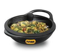Hawkins Futura 2 Litre Cast Iron Kadhai, Naturally Nonstick Cast Iron Kadai with Glass Lid, Cast Iron Cookware for Kitchen, Black (CIK20G)