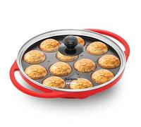 HAWKINS Futura Pan-NAPE26G Appe, Non Stick Glass Lid, Paniyarakkal Ceramic, Litti, Kuzhi Paniyaram, Ponganalu Pan, 26 cm, Red