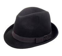 Hawkins Hats Classic Black Wool Felt Trilby hat with Taffeta Band (57cm)