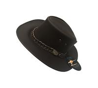 Hawkins Headwear Australian Style 100% Genuine Leather Cowboy Bush Hat/Black or Brown/S M L XL (Medium (58cms), Brown)