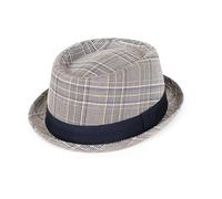 Hawkins Mens Check Porkpie Hat Stylish Wedding Band Plaid Pork Pie Ribbon Band (UK, Alpha, L, Light Grey)