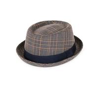 Hawkins Mens Check Porkpie Hat Stylish Wedding Band Plaid Pork Pie Ribbon Band (UK, Alpha, M, Dark Grey)