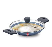 HAWKINS Nonstick Pro 0.9 Litre Appachatty, Mini Kadhai, Appachatti, Appachetty, Appam Pot Maker, Deep Fry Pan with Glass Lid, Granite Kadai