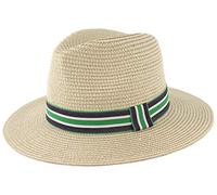 Hawkins Straw Fedora Hat in Green, Size: Medium (57cm)