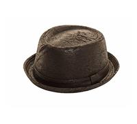 HAWKINS Unisex Porkpie trilby hat black cracked leather worn vintage look NEW (S/M(57))