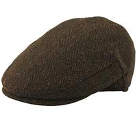 Hawkins Wool Herringbone Flat Cap in Brown, Size: Large (59cm)