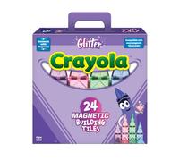 Hawksbill Crayola Glitter Magnetic Building Tiles - 24 Piece Set Glitter Building Blocks Tile Compatible with Major Tile Brands | Giftable STEM Toy for Ages 3+