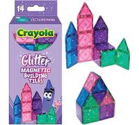 Hawksbill Crayola Glitter Mini Magnetic Expansion Pack Building Tiles - 14 Pieces Ages 3+ - Mini Magna Tiles Travel Set for Creative Play