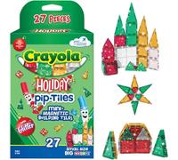 Hawksbill Crayola Holiday Mini Magna Tiles - 27pc Magnetic Building Tile Travel Set for Kids | Glitter Crayola Colors | Micro Magnatiles Travel Toy | STEM Gift for Ages 3+