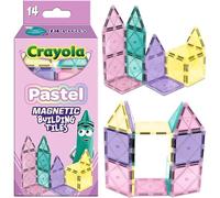 Hawksbill Crayola Pastel Mini Magnetic Building Tiles - 14-Piece Set with Crayola-Inspired Colours Magnetic Construction Toy for Kids 3+ | Travel-Friendly Creative Building Blocks