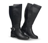 Hawkwell Ladies Knee High Boots with Extra Wide Calf Pull Closure and Side Zip, black, 4.5 UK