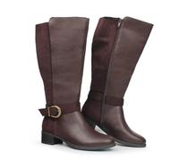 Hawkwell Ladies Knee High Boots with Extra Wide Calf Pull Closure and Side Zip, brown, 4.5 UK