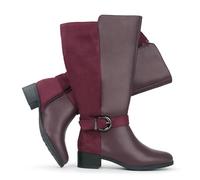 Hawkwell Ladies Knee High Boots with Extra Wide Calf Pull Closure and Side Zip, burgundy, 7.5 UK