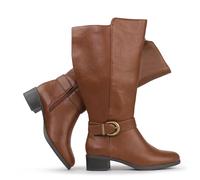 Hawkwell Ladies Knee High Boots with Extra Wide Calf Pull Closure and Side Zip, Cognac, 4 UK