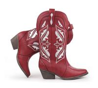 Hawkwell Women's Western Boots | Cowboy Boots with Embroidery & Stitching Slip On Design Calf Length Pointed Toe Block Heel (Size 3-8), red, 5 UK