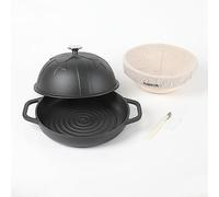 HAWOK Cast Iron Bread Oven with Cloche Lid, Dia. 9.8inch/25cm, with Proofing Basket Dough Scoring Knife, Sourdough Baking Pan, Pre-seasoned Black