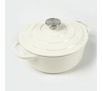 HAWOK Cast Iron Enameled Mini Dutch oven Dia. 18 cm/7 inch 1.5 Quart with Silicone Bread Sling Oyster White