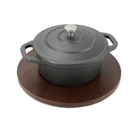 HAWOK Cast Iron Mini Round Cocotte, Dia.4.8 inch, 0.5 QT Mini Dutch Oven with Lid and wooden Underliner, Pre-seasoned