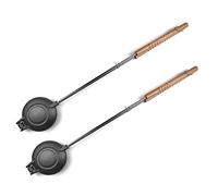 HAWOK Cast Iron Sandwich Grill - Handheld Pie Iron, Sandwich Maker, Panini Press - Set of 2 - 28.35”L x 4.31‘’W x 1.97‘’H - Pre Seasoned - Stainless Steel & Wood Handle - Oven Safe