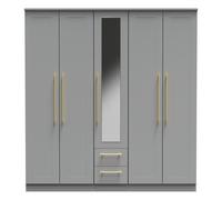 Haworth Tall Mirror Wardrobe Grey 5 Doors 2 Shelves 2 Drawers 196cm