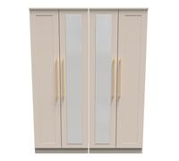 Haworth Tall Mirror Wardrobe Off-White 4 Doors 1 Shelf 196cm
