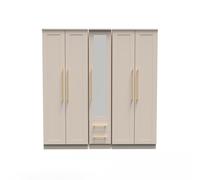 Haworth Tall Mirror Wardrobe Off-White 5 Doors 2 Shelves 2 Drawers 196cm