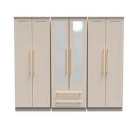 Haworth Tall Mirror Wardrobe Off-White 6 Doors 2 Shelves 2 Drawers 222cm