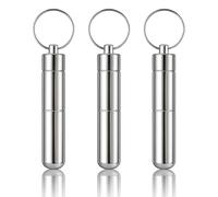Hawpasy 3PCS Pocket Toothpick Holder Waterproof Aluminium Alloy Toothpick Box with Key Ring Portable Metal Pill Case, 2.8 x 0.6 Inch Travel Case for Toothpicks, Swabs, Pills, and Small Items