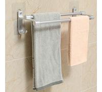 Hawsam No Drilling Double Bathroom Towel Bar Rail, Aluminum Adhesive towel Rack Storage Organizer Holder with 2 Hooks 15.75in/40cm
