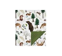 HawSkgFub Woodland Animal Mink Baby Blanket with Dotted Backing Boy Girl Gift, Green Forest Bear Fox Deer Double Layer Nursery Bed Blankets, Soft Plush Newborn Infant Toddler Kid Crib Bedding 30 x 40