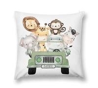 HawSkgFub Baby Boy Girl Nursery Safari Animal Truck Decorative Pillowcase Throw Pillow Cover, Jungle Cushion Case Bedroom Playroom Baby Shower Decor, Elephant Zebra Giraffe Lion Neutral Kid Gift 18x18