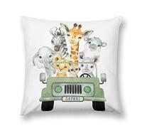 HawSkgFub Baby Boy Girl Safari Animal Truck Decorative Nursery Pillowcase Throw Pillow Cover, Jungle Cushion Case Bedroom Playroom Baby Shower Decor, Elephant Zebra Giraffe Lion Neutral Kid Gift 20x20
