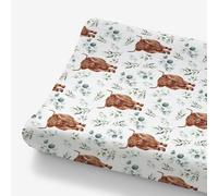 HawSkgFub Highland Cow Eucalyptus Leaf Changing Pad Cover for Baby Girl Boy, Natural Western Farm Animal Diaper Change Table Covers, Soft Stretchy Safe Snug Fitted Changing Mat Sheet Fit 32