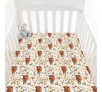 HawSkgFub Highland Cow Floral Boho Fitted Standard Crib Sheet for Baby Girl, Retro Western Farm Animal Yak Flower Toddler Mattress Cover, Soft Stretchy Nursery Bed Sheets Decor Kids Gift 52" x 28"