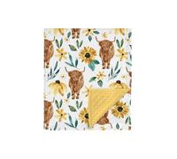 HawSkgFub Highland Cow Sunflower Mink Baby Blanket Dotted Backing Girl Gift, Yellow Western Farm Animal Floral Double Layer Nursery Bed Blankets, Soft Plush Newborn Infant Toddler Crib Bedding 30x40